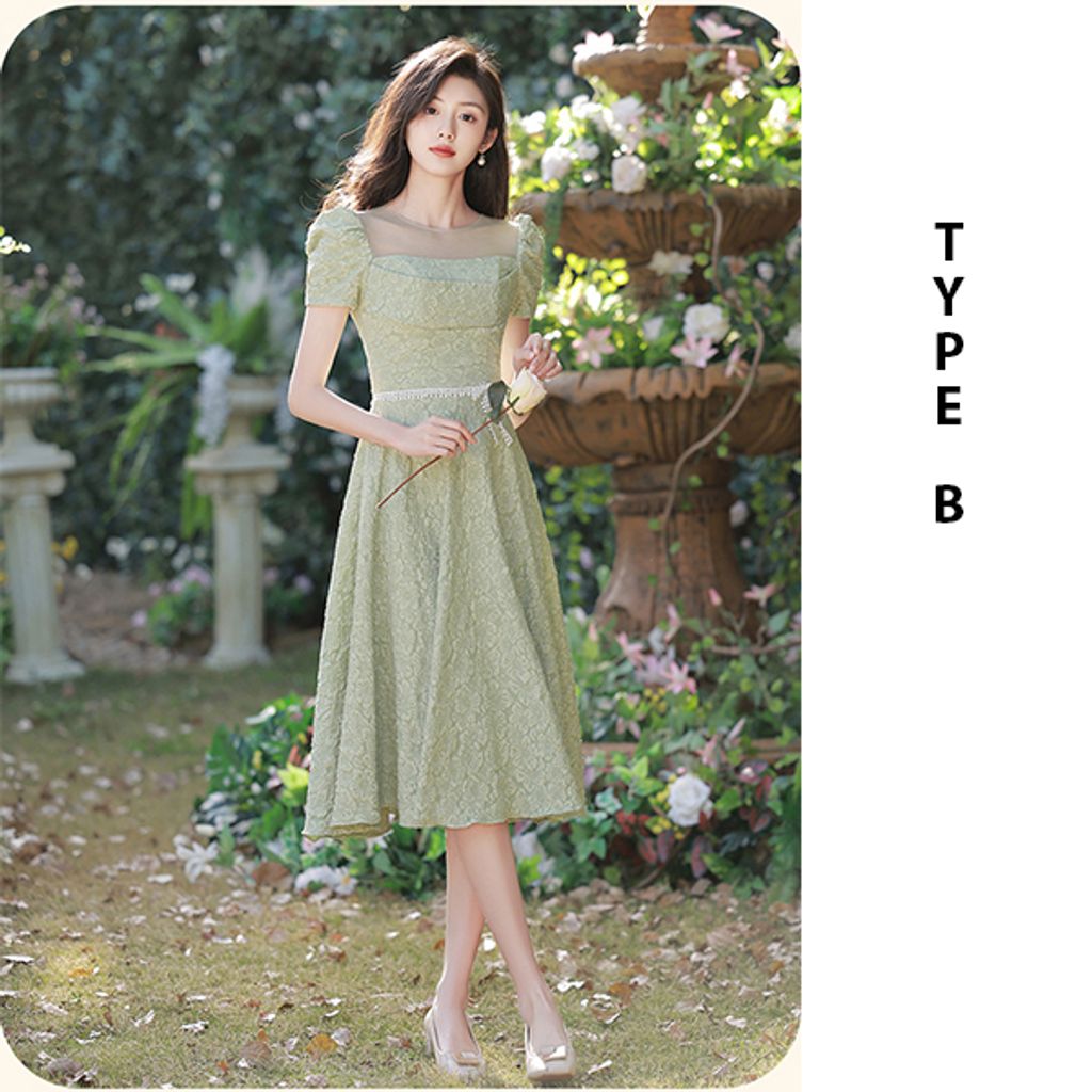 Green Mid-length Fairy Bridesmaid Dress-TYPE B