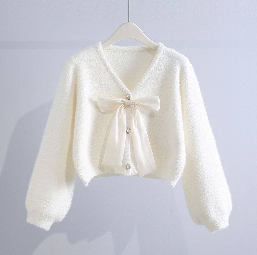 Short Imitation Mink Fleece Sweater Coat-White color womens sweater