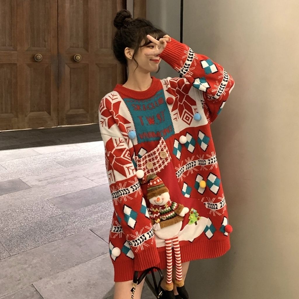 Christmas Collection Loose Sweater-Red color sweater