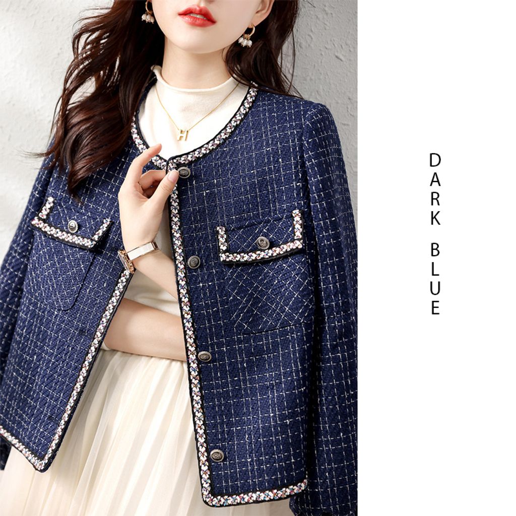 Dark Blue Classic Plaid Casual Loose Korean Style Jacket