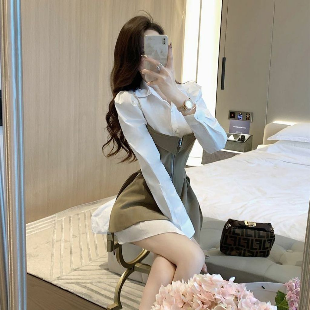 Long-sleeve Fake Two Mini Dress