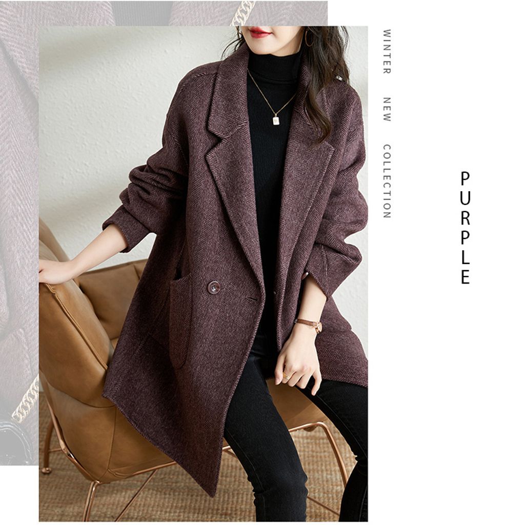 Woolen Mid Length Women's Coat-Purple color womens coat