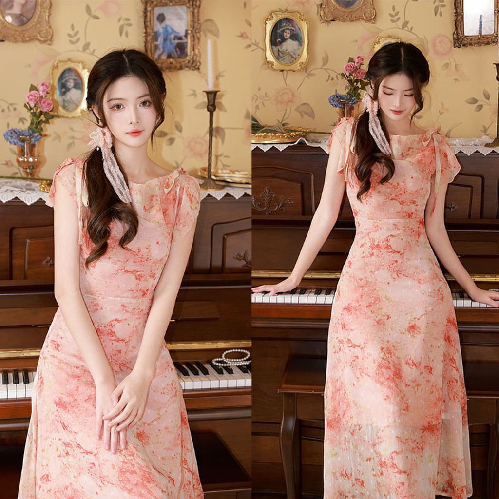 Floral Elegant Sling Chiffon Dress