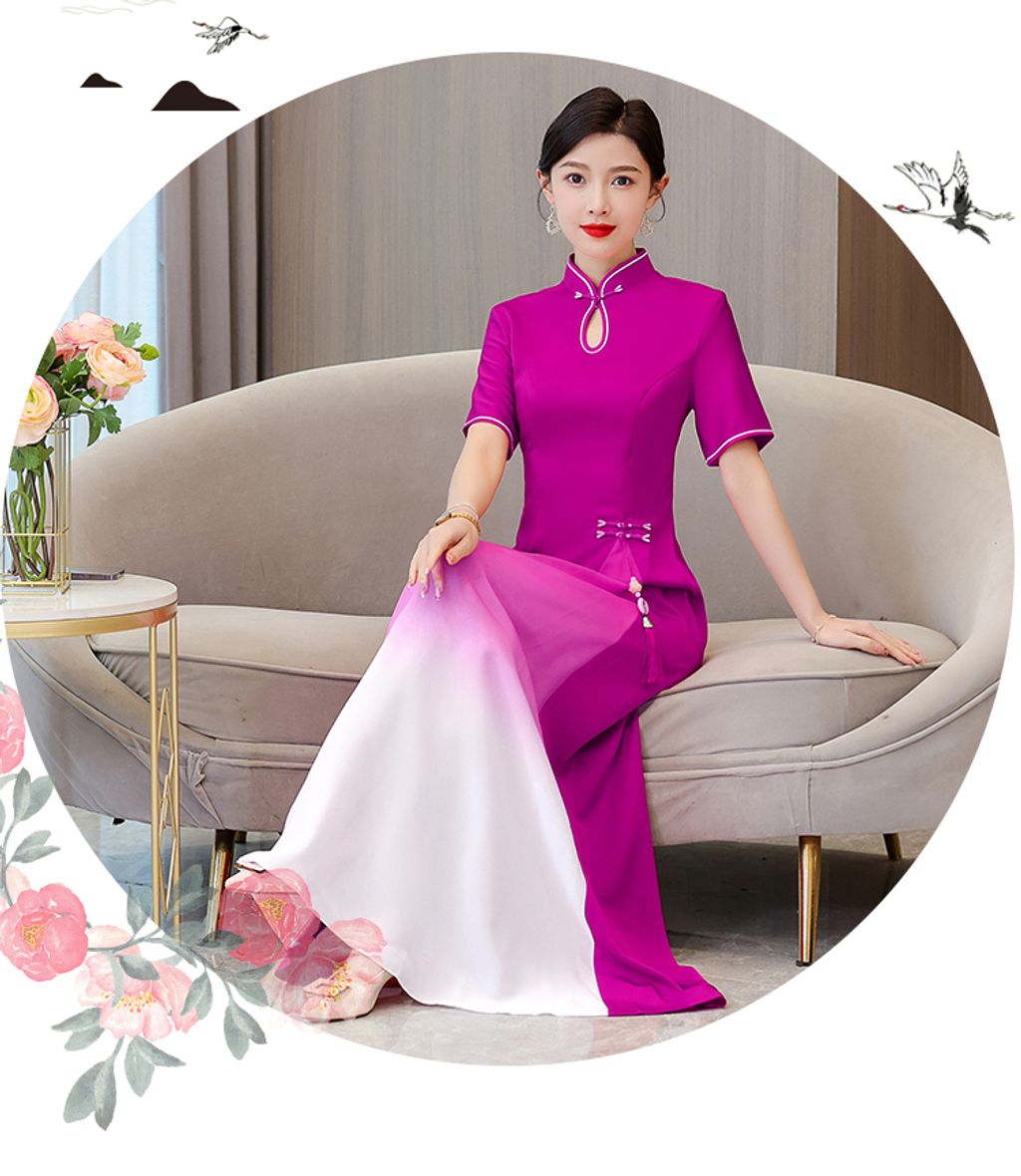 High-end Cheongsam Long Dress-Purpe color cheongsam