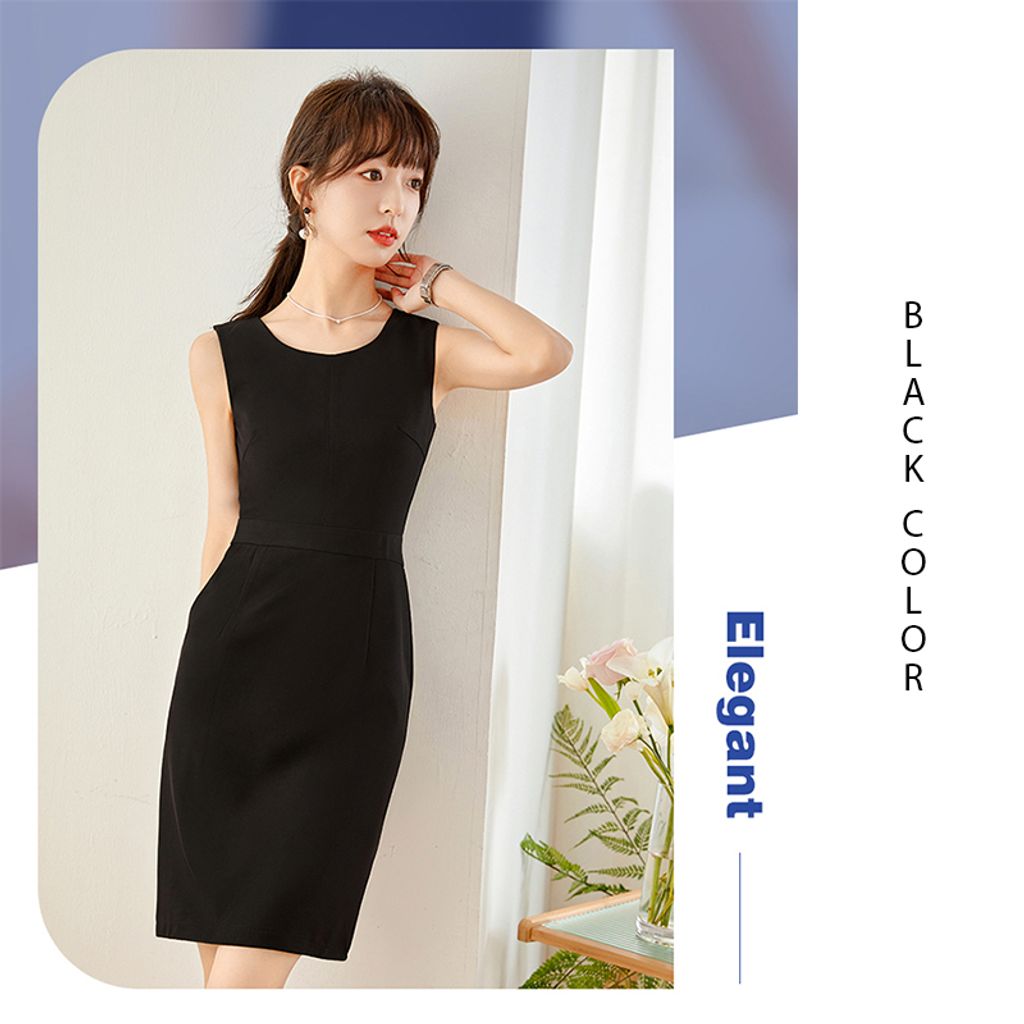 Sleeveless Round Neck Office Wear Dress-Black color dress