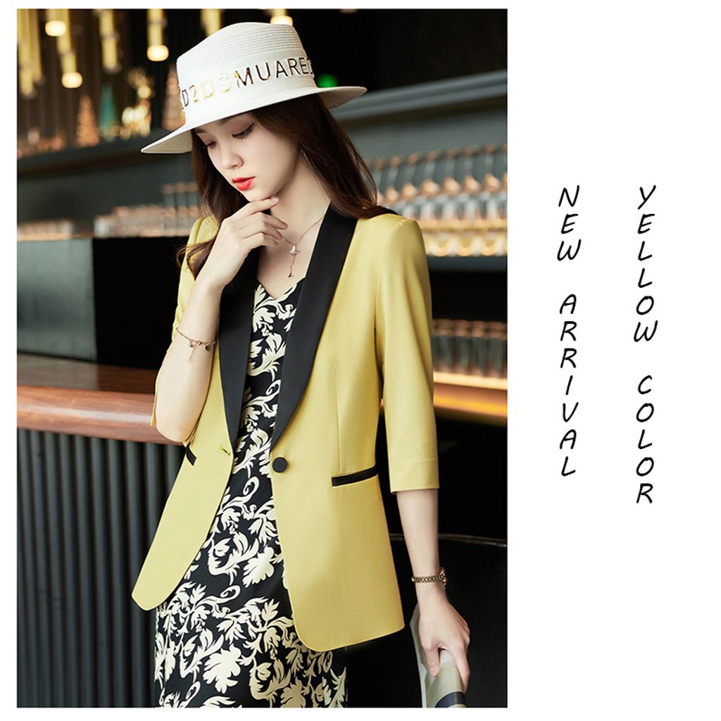 Women's Suit Jacket Three-quarter Sleeves-Yellow color