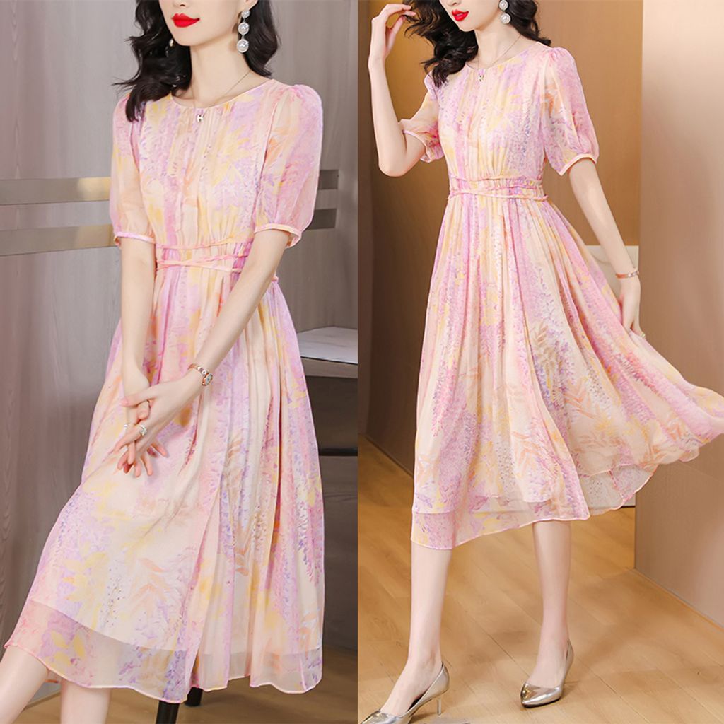 Purplish Pink Mulberry Silk Mid-length Dress