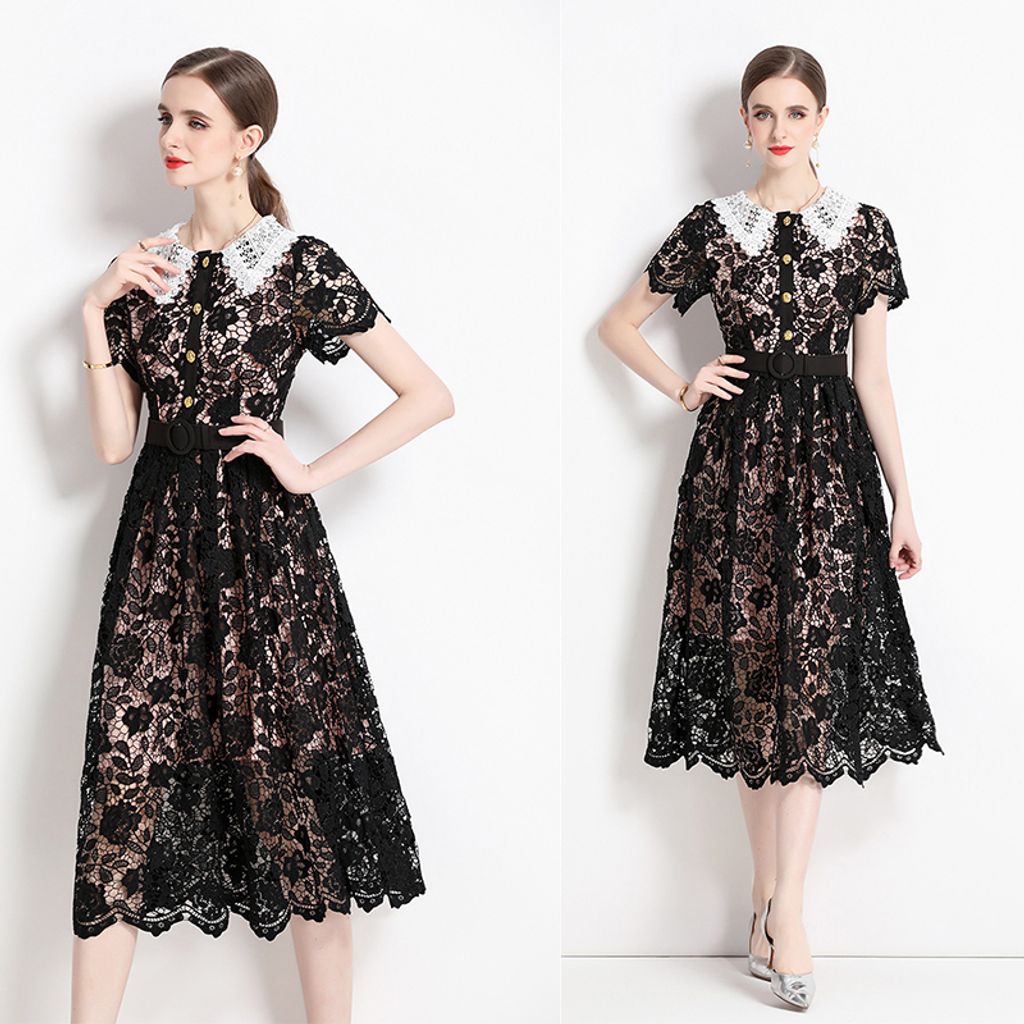 Black Hook lower Lace Mid-length Dress