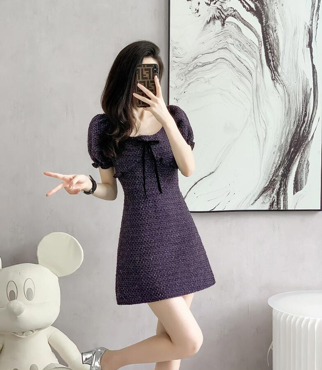 Puff Sleeve Purple Mini Dress
