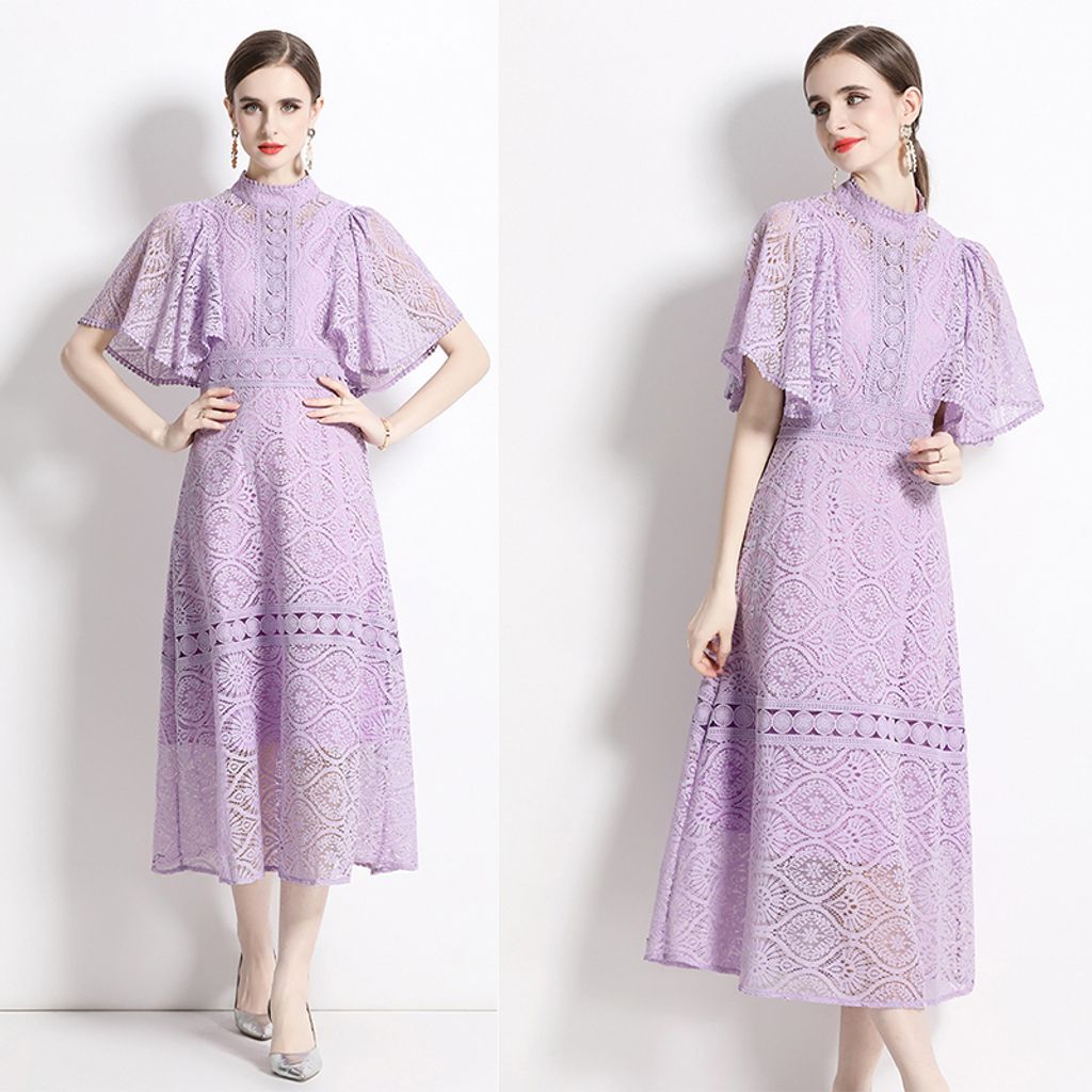 Violets Color Lace A-line Midi Dress