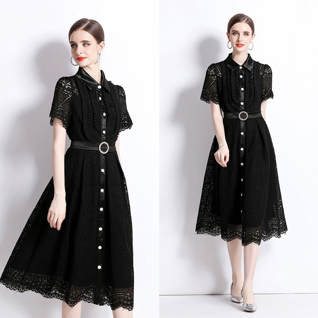 Sweet Black Hollow Lace Dress