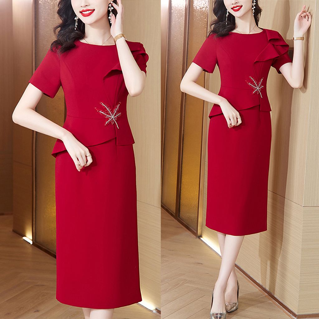 Red Fake Two Evening Dress