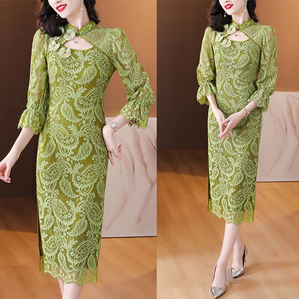 Green Lace Cheongsam Dress