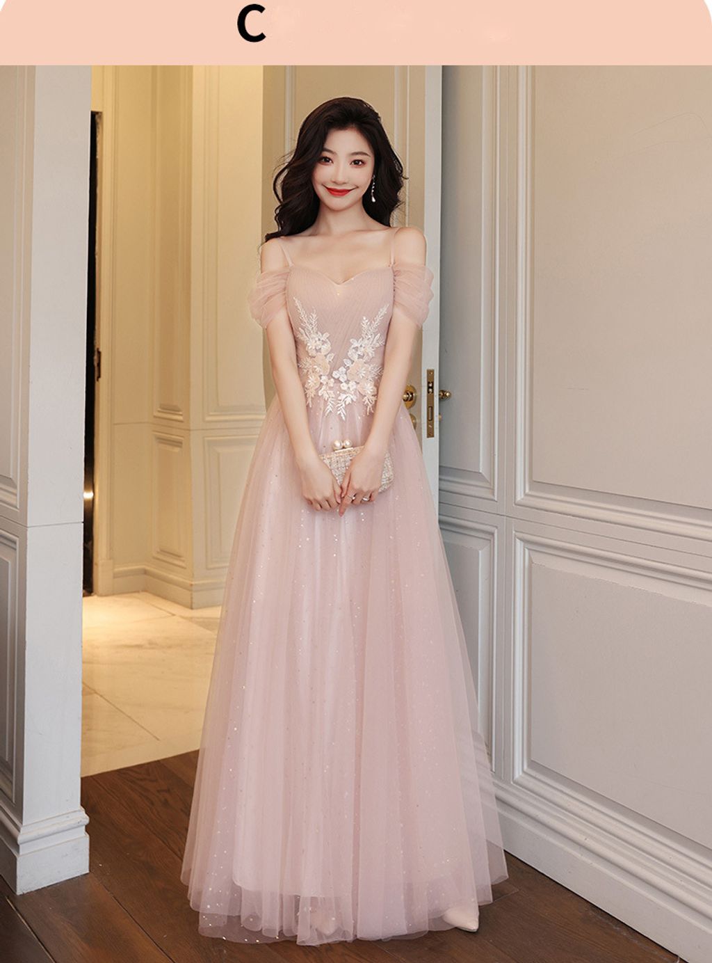 Pink Long Version Bridesmaid Dress-Type C