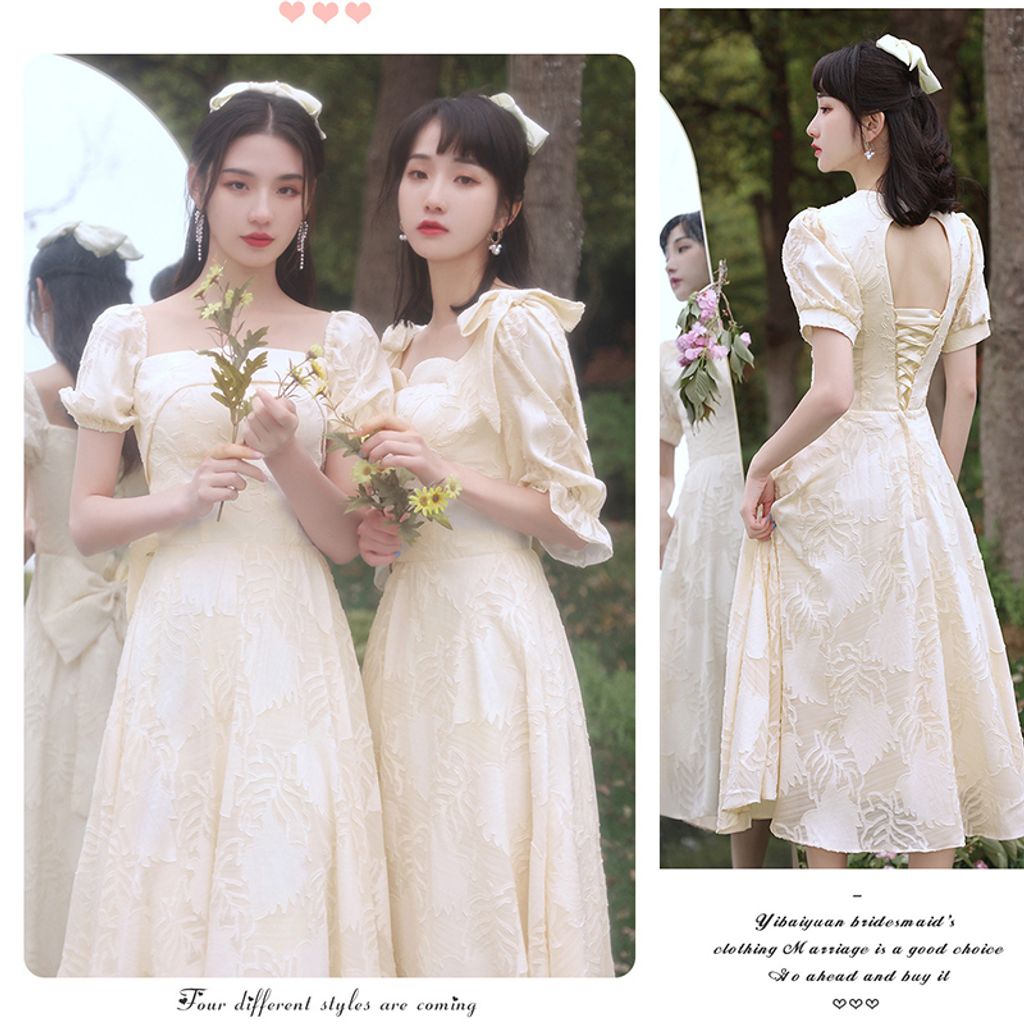 Champagne Color Medium Length Bridesmaid Dress