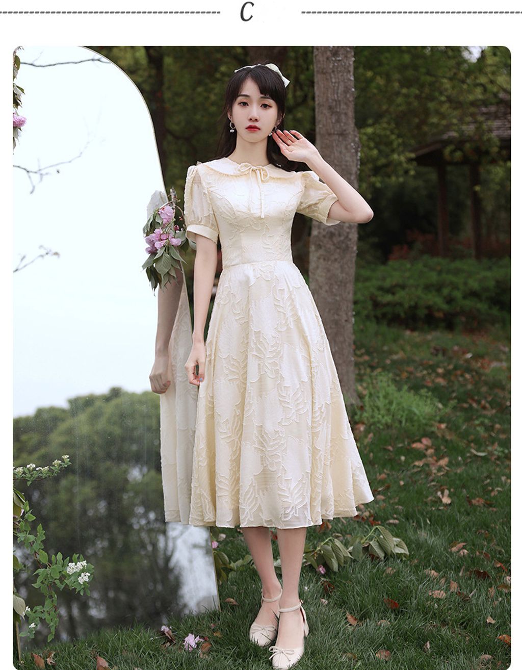 Champagne Color Medium Length Bridesmaid Dress-Type C