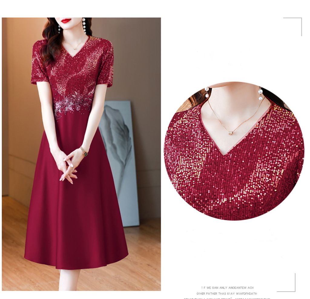 Red Sequin Banquet Evening Dress