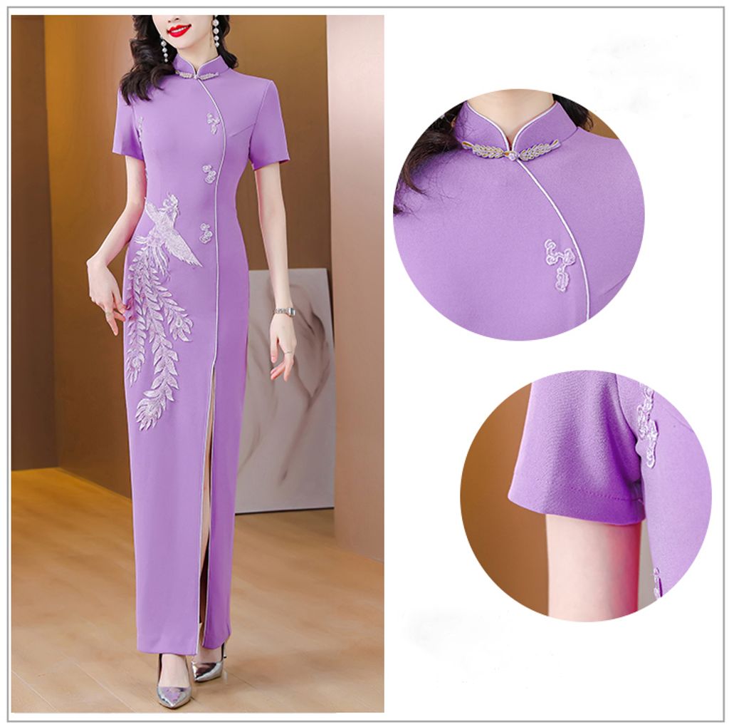 Light Purple Cheongsam Long Dress