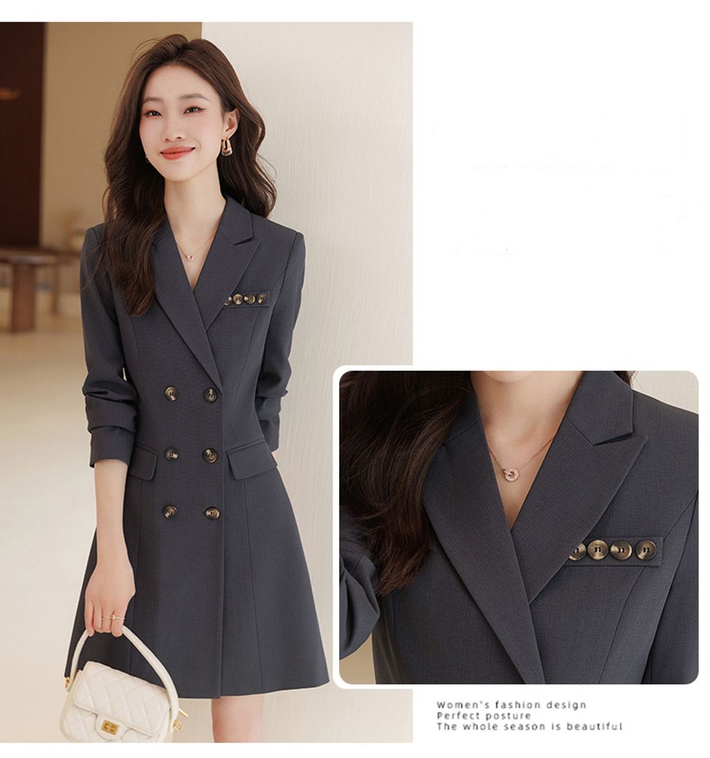 Korean Style Suit Collar Professional Dress-Gray color