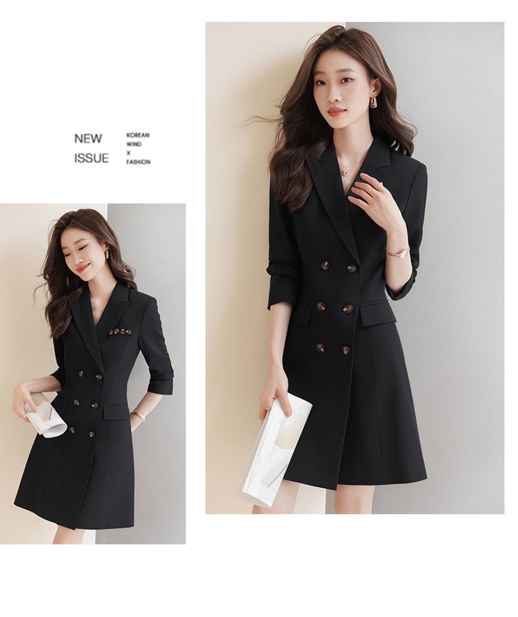 Korean Style Suit Collar Professional Dress-Black color