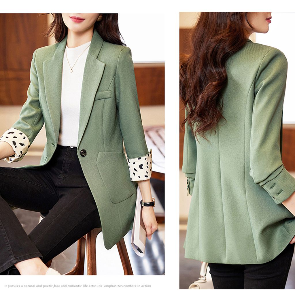 Korean Style Casual Women's Suit Jacket-Green color