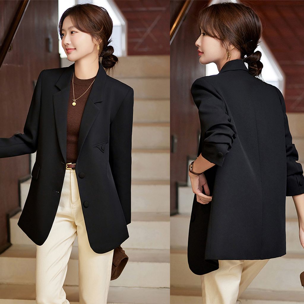 Korean Style Casual Women's Blazer Spring And Autumn Collection-Black color