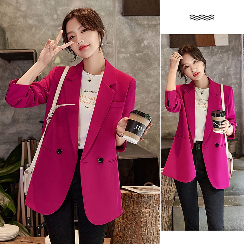 Early Spring Korean Style Loose Casual Women's Jacket-Rose red color