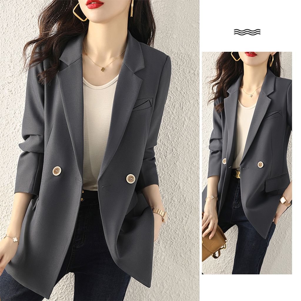 Korean Style Double-breasted Casual Slim Women's Jacket-Grey color