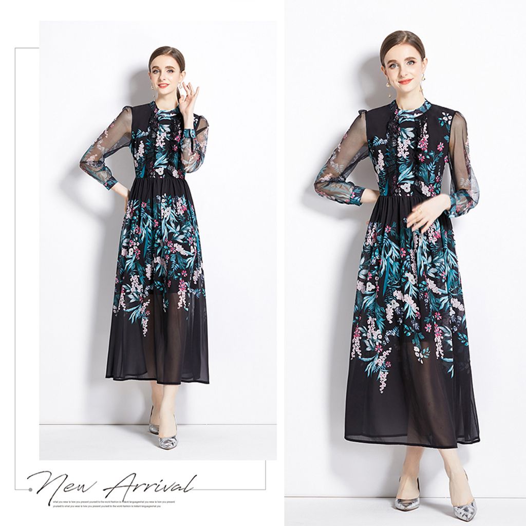 Black Floral Elegant Maxi Dress