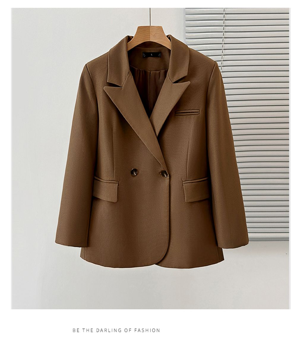 Pure Lust Style Versatile Plus Size Women's Suit Jacket-Brown color
