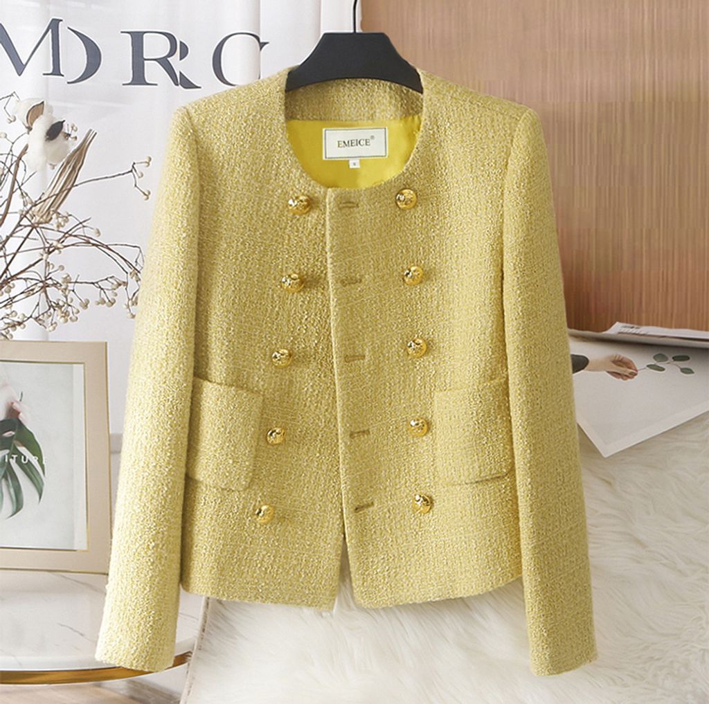 High End Short Chic Women's Jacket-Yellow color