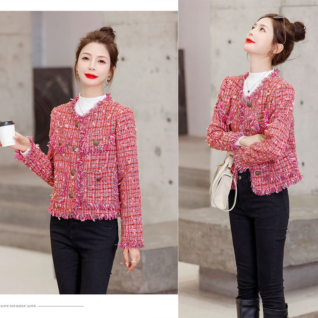 Pink High-end Tassel Cotton Tweed Women's Jacket