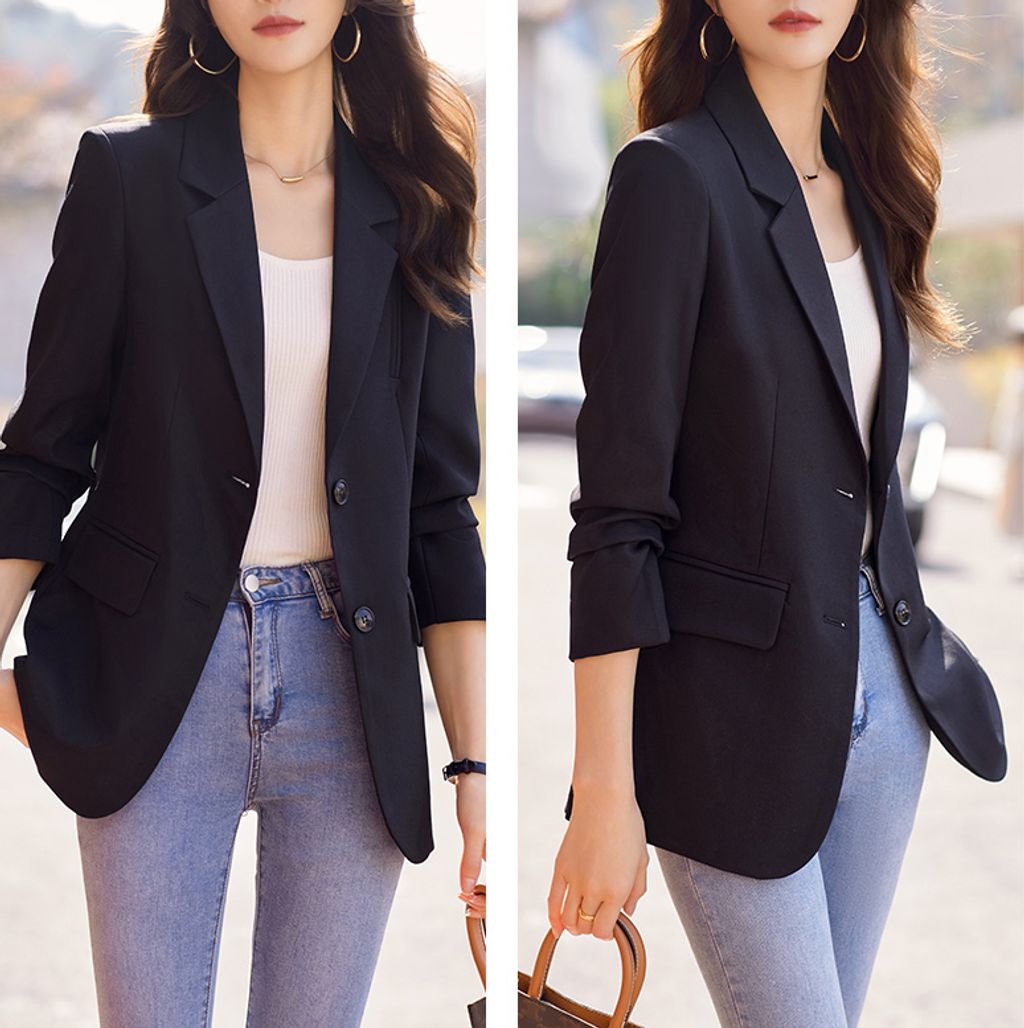Casual Women's Loose Suit Jacket-Black color