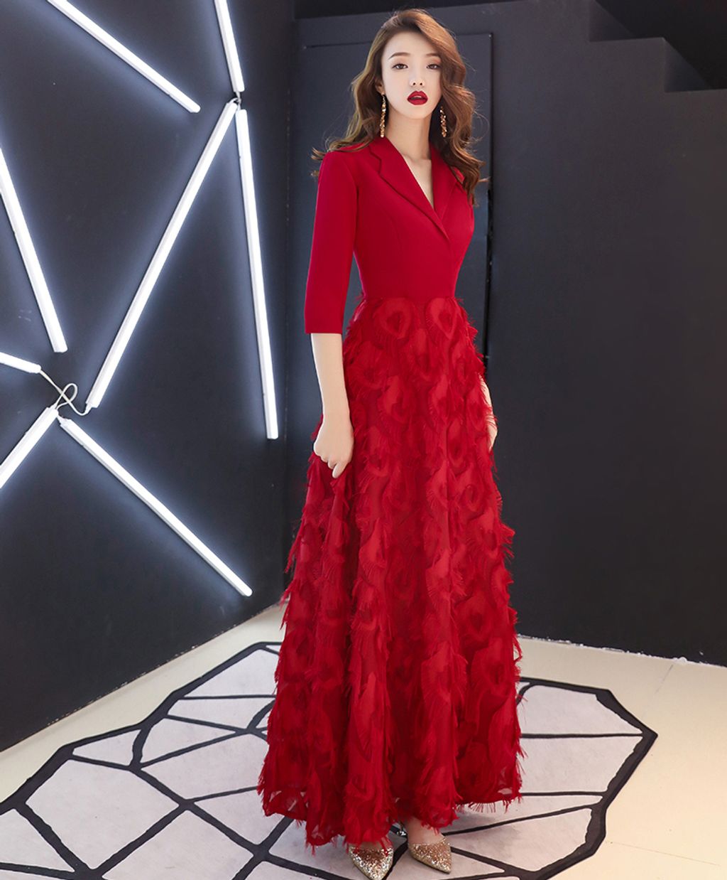 Suit Style Elegant Evening Dress-Red color