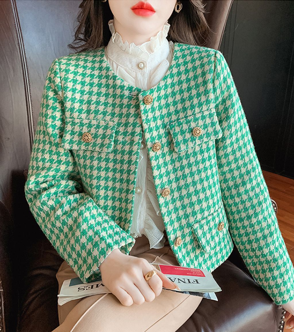 Plaid High-end Thickened Women's Jacket-Green color