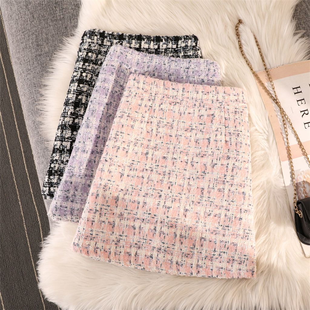 Plaid Cotton Tweed Sweet Mini Skirt