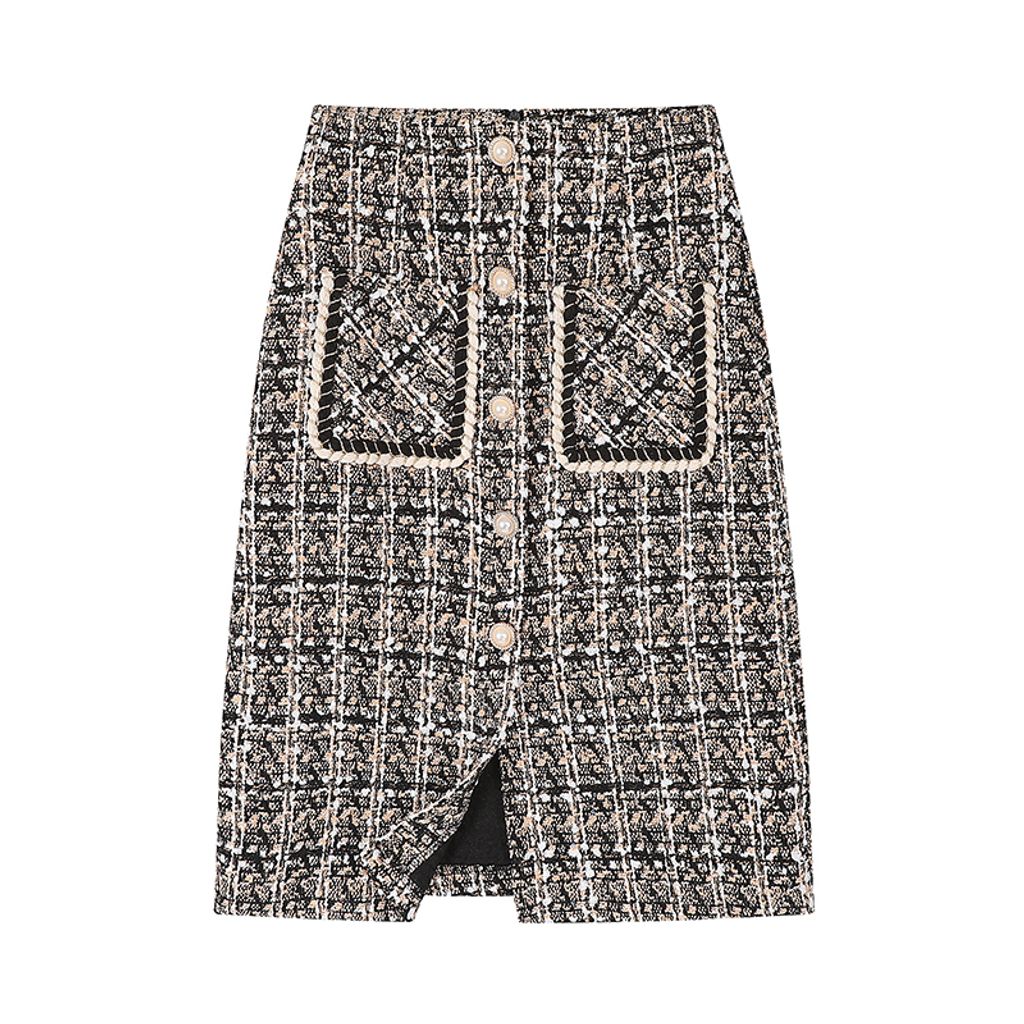 Mid-Length High Waist Plaid Skirt-Coffee color