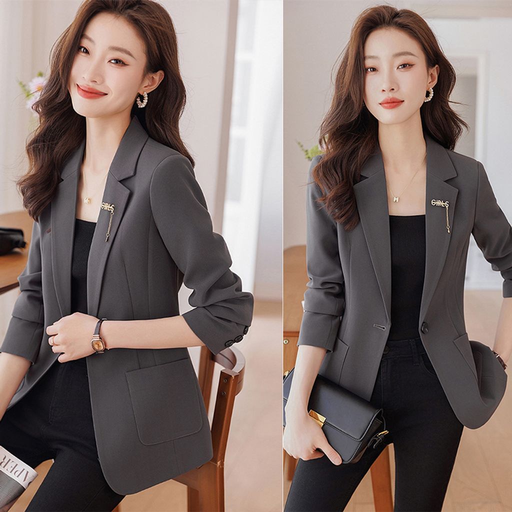 Slim-fitting High End Women's Suit Jacket-Grey color