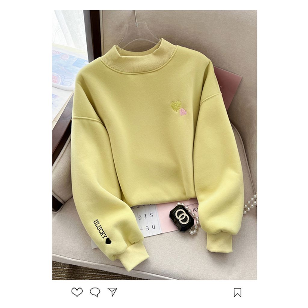 Hearth Embroidered Pullover Sweatshirt-Light lemon