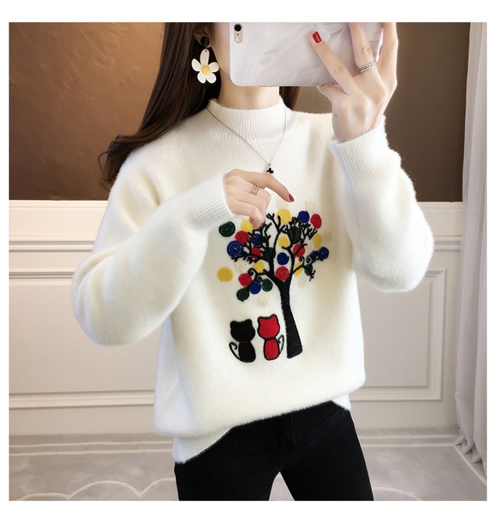 Gold Mink Plus Velvet Pullover Loose Sweater-White color