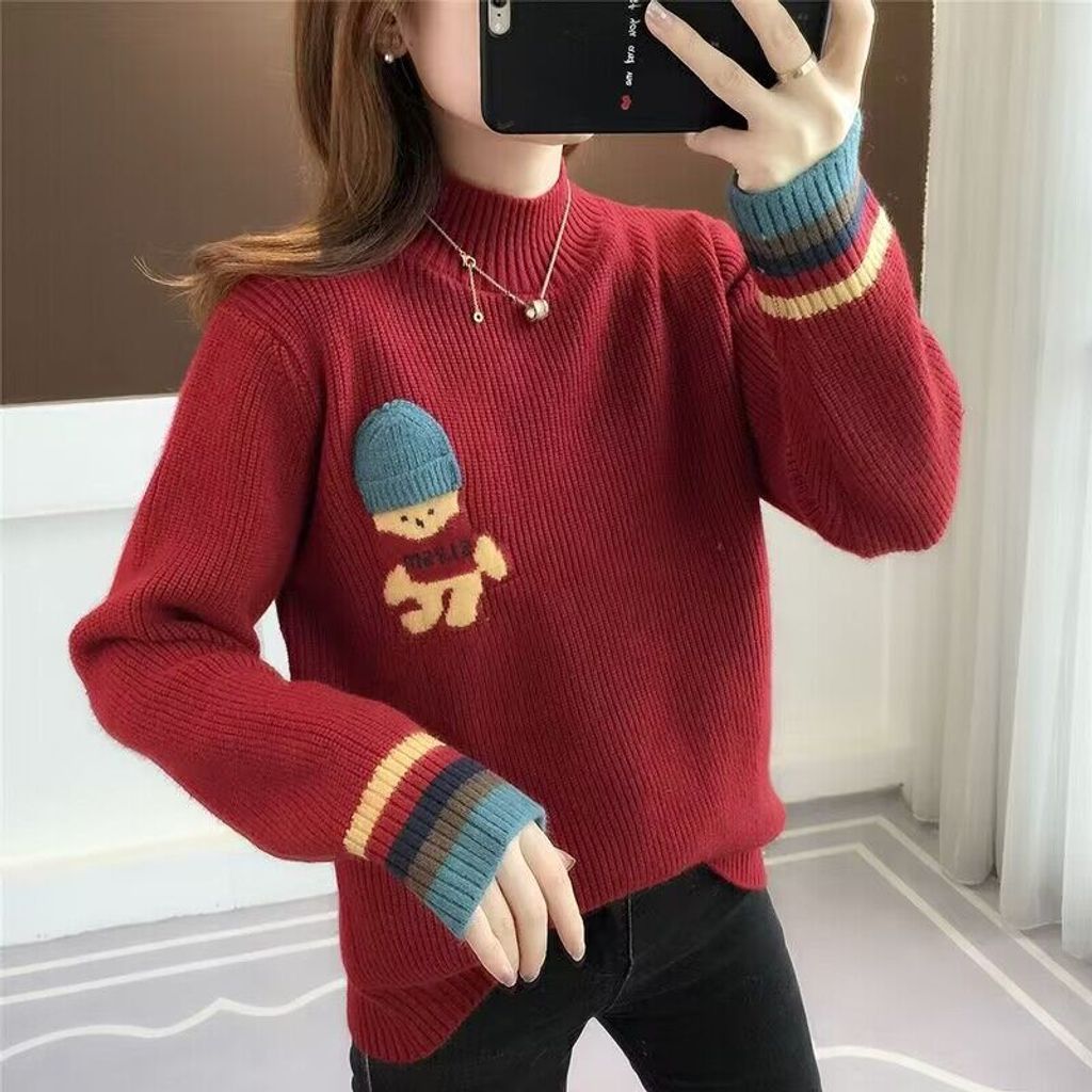 Women's Turtleneck Sweater-Red color