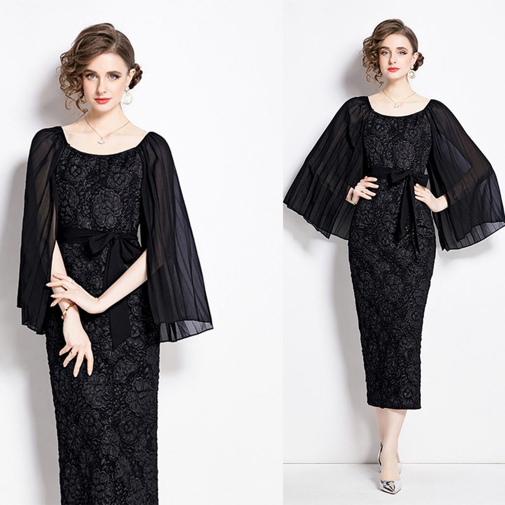 Black Raglan Sleeve Mid-length Sweet Dress