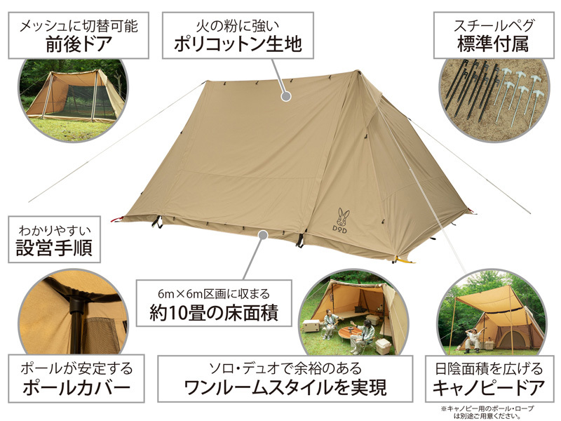 URBANOO 日本 DOD 科技棉 4×4 BASE TC 帳篷 沙色 / 黑色 / 綠色／圖 8