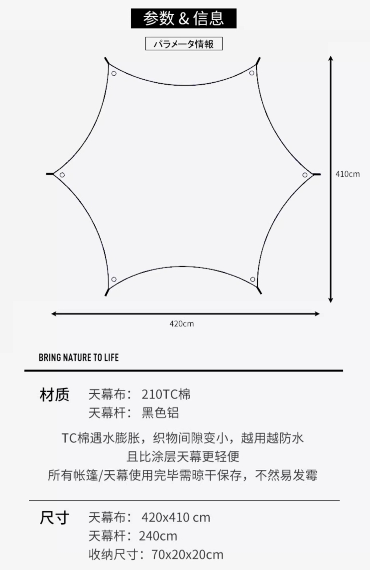 URBANOO選物 SPRINGHILL 春山 棉布 六角防曬遮陽天幕 tc棉／圖 6