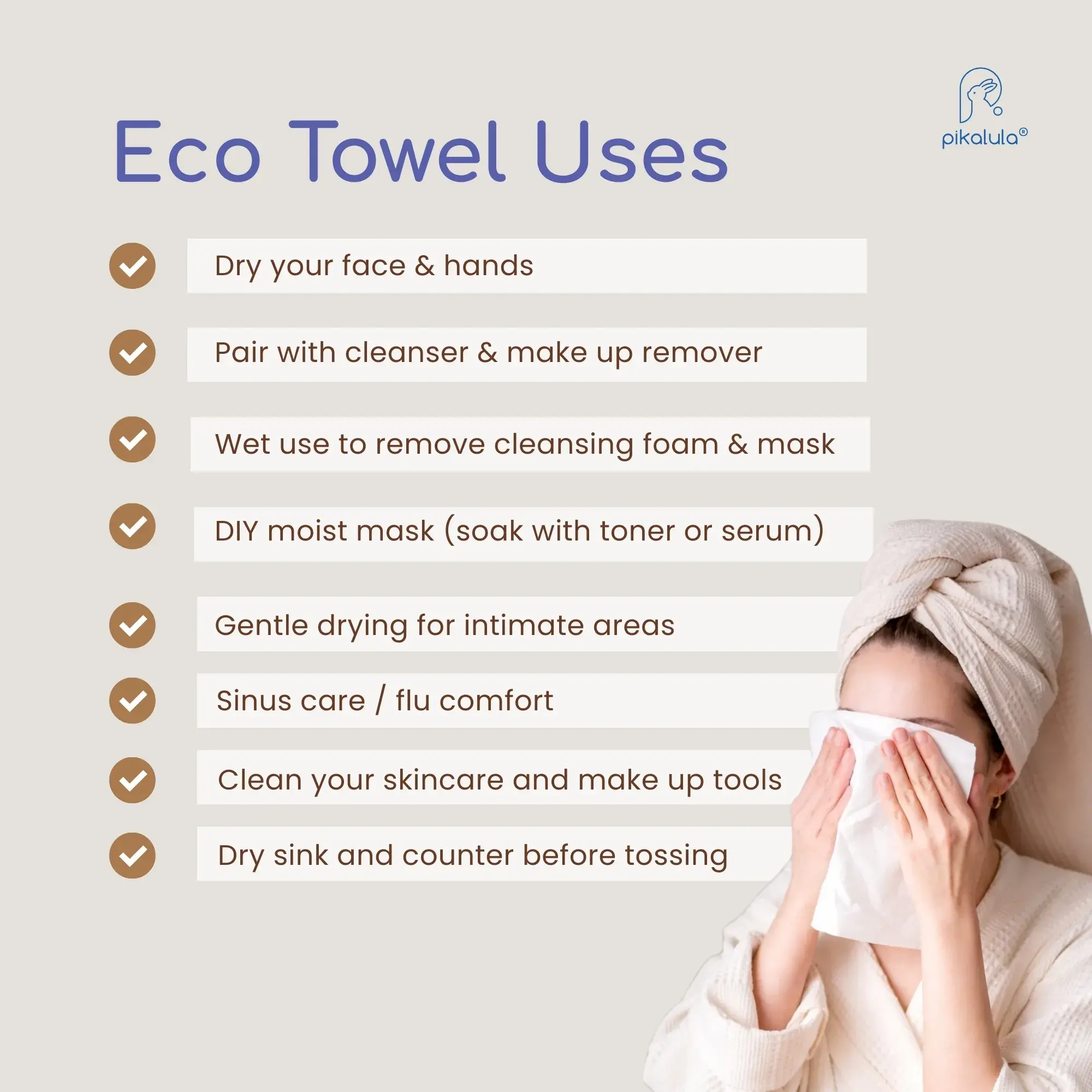 Pikalula Eco Towels Uses Women Baby Beauty Wipes