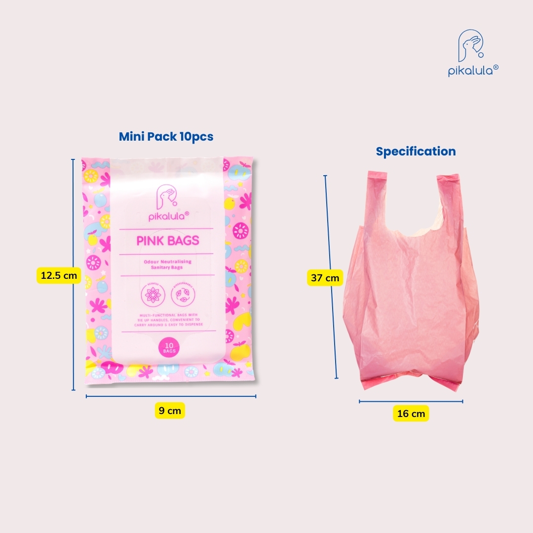 Pikalula Pink Bags Scented Disposable Sanitary Bags Size Guide