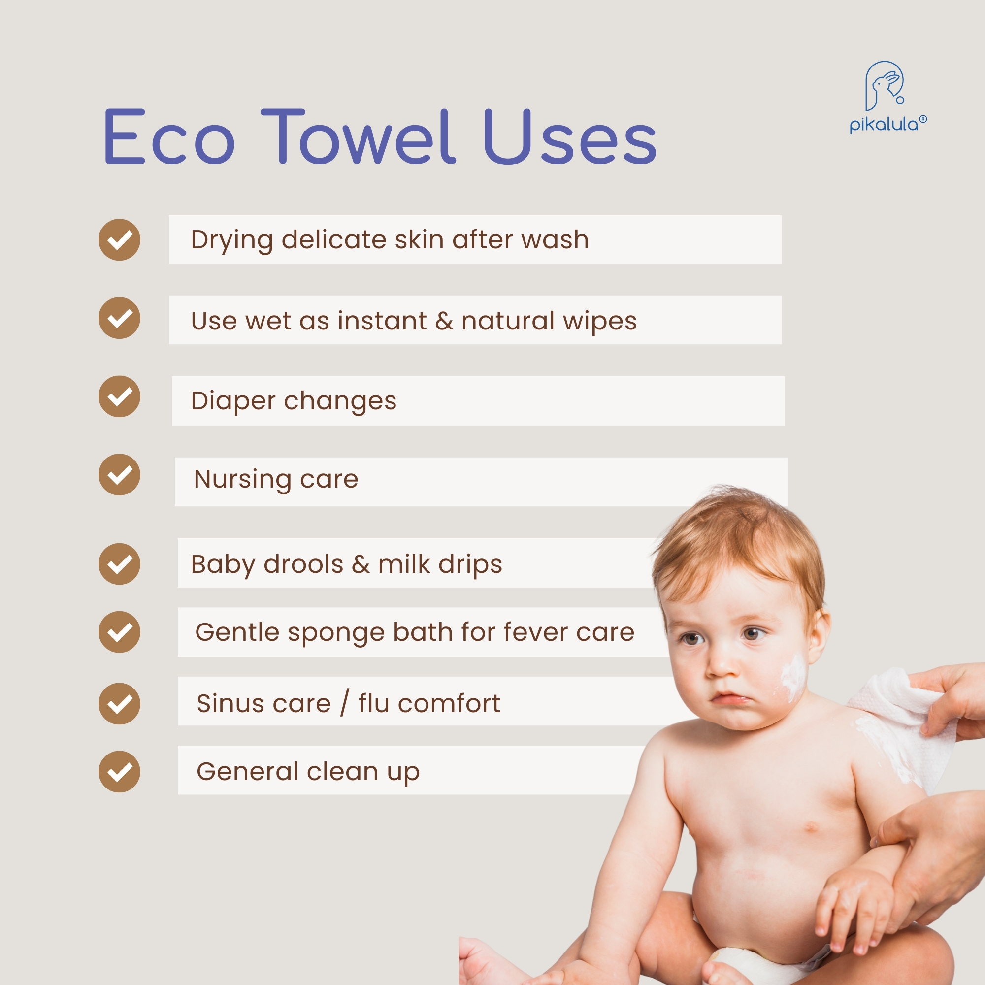 Pikalula Eco Towels Uses Baby Beauty Wipes