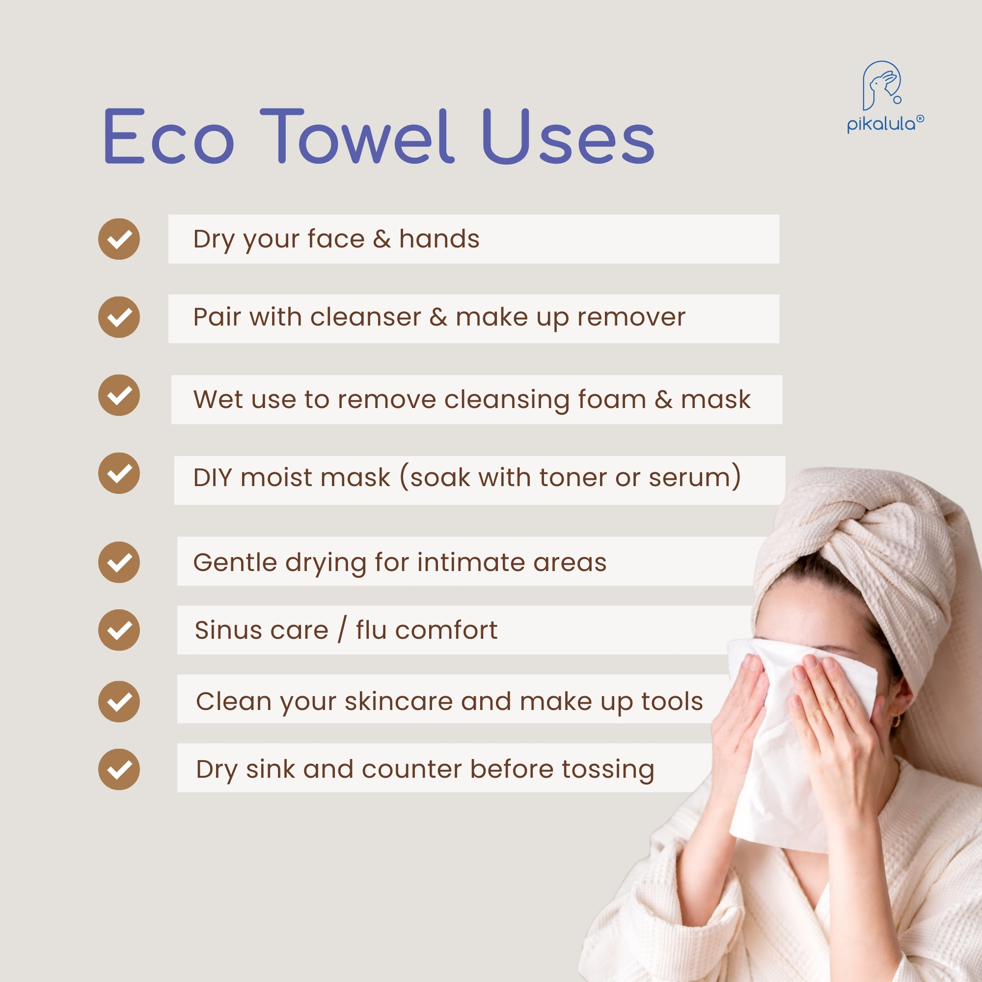 Pikalula Eco Towels Uses Women Baby Beauty Wipes