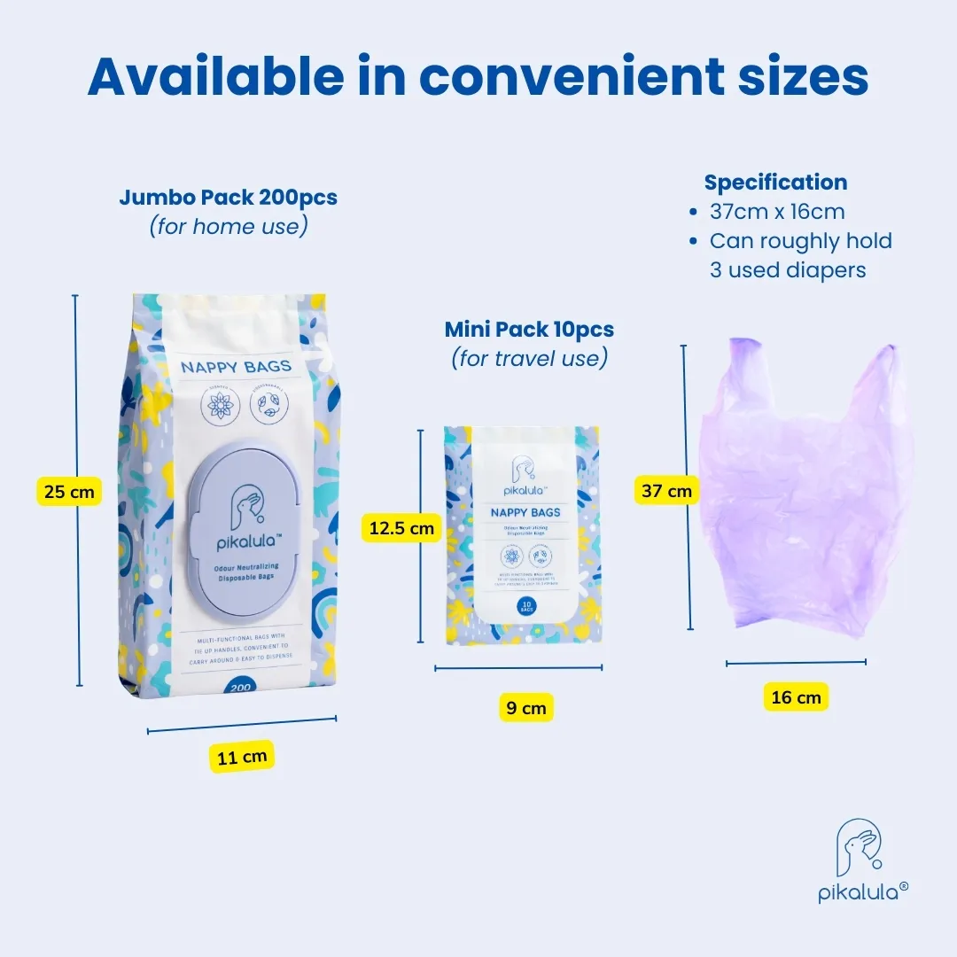Pikalula Nappy Bags Scented Disposable Sanitary Bags Size Guide