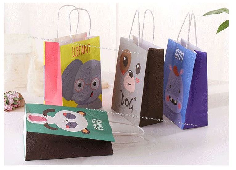 big adorable colorful animal printed design kraft paper bag kid door paper bags design